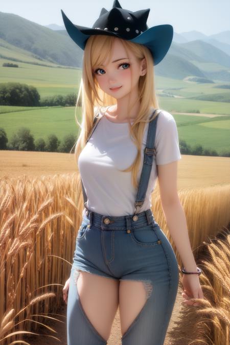 00074-2496551347-(masterpiece, best quality_1.2), , cowboy shot, solo, 1girl, smile, looking at viewer, blonde hair, blue eyes, overalls, jeans,.png